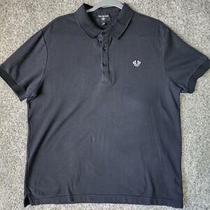 True Religion Polo Shirt Mens Large Black Horseshoe Logo Excellent